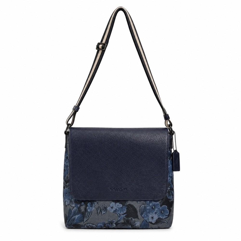 Coach Charles Small Messenger Bag Blue Hawaiian Floral Navy Leather F59301